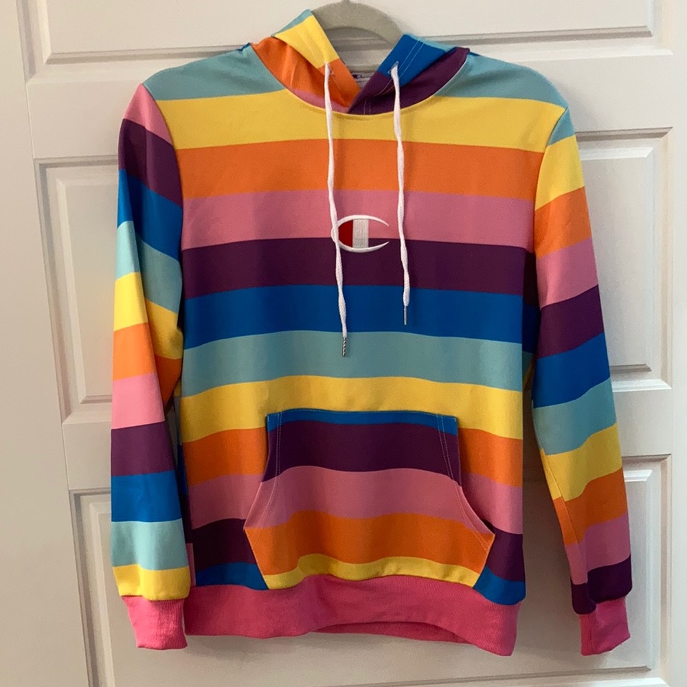Champion logo rainbow hoodie trendy